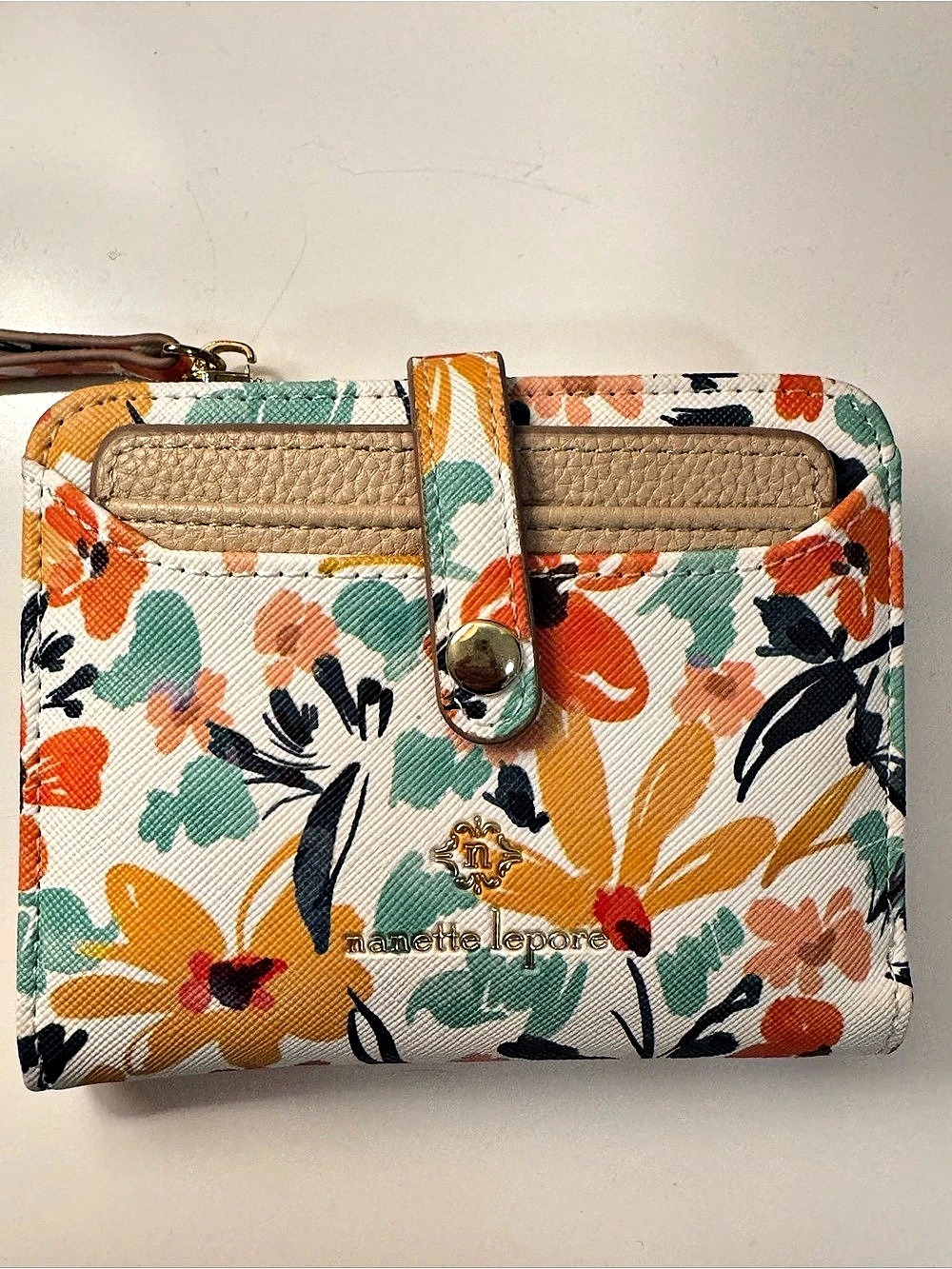 Nanette Lepore Floral Wristlet Wallet White & Orange